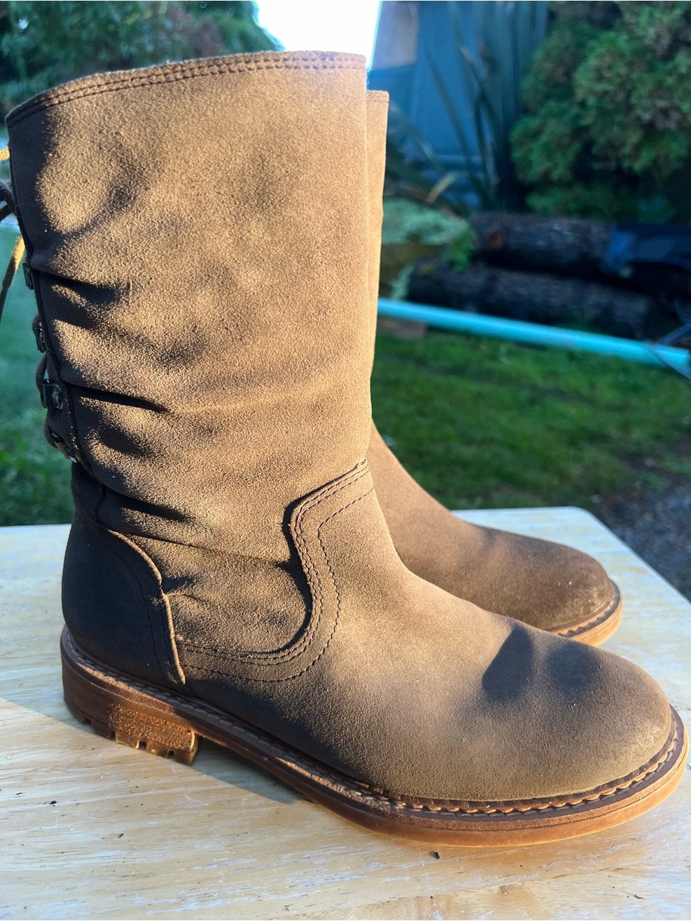 Sofft Women's Lace-Up Mid-Calf Suede Boots in Brown size 9